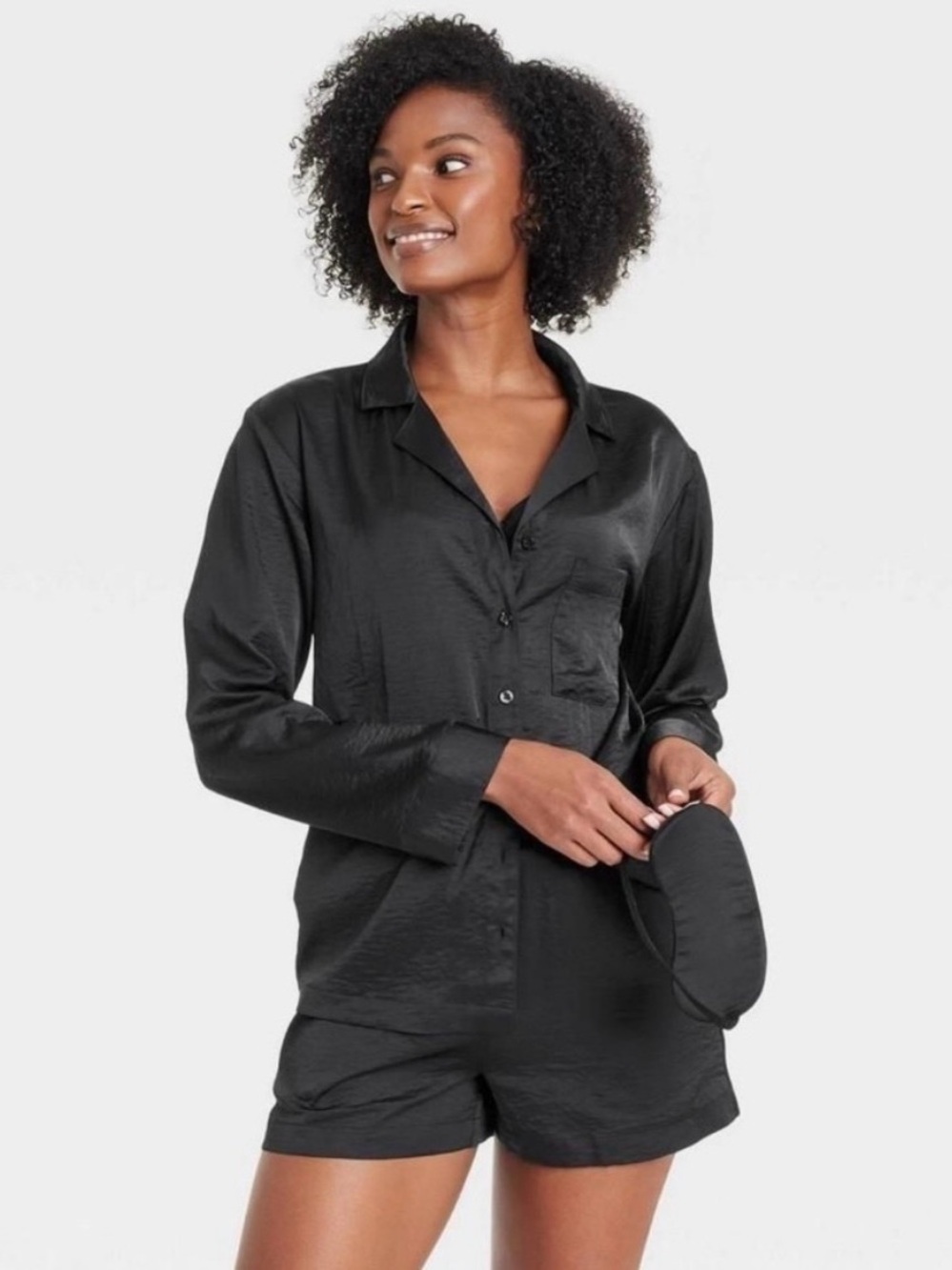 Auden Women’s Satin Pajama 3 piece Set Black Size L